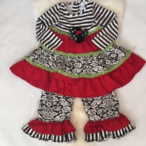 Peaches 'N Cream tiered ruffle Christmas outfit 4t